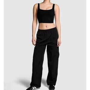 Victorias Secret PINK Parachute Satin Cargo Pants Black M